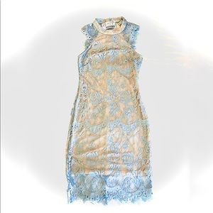 NEW Papaya Light Blue & Tan Lace Dress